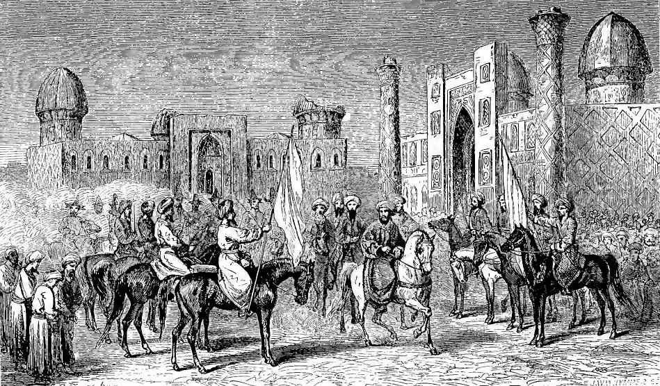 Vjezd emíra do Samarkandu. Stavby podle kresby pana Lehmana
