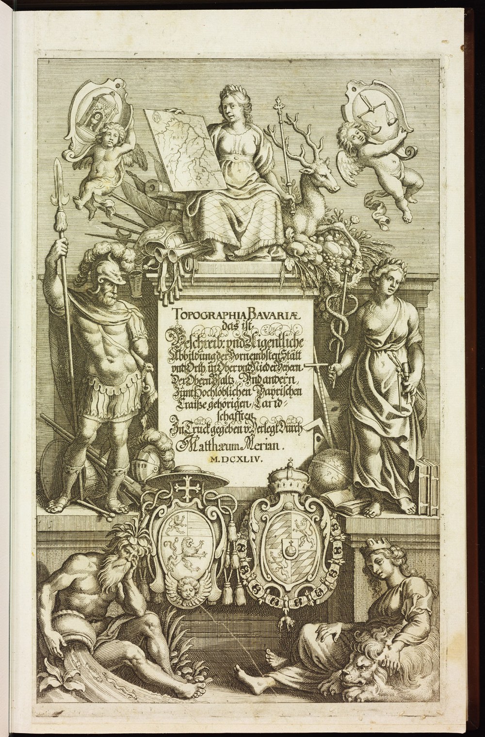 Titulní list Merianovy Topographia Bavariae (1644), dobového popisu měst Bavorska a Horní Falce, kde Fritsch sloužil a kde po válce žil