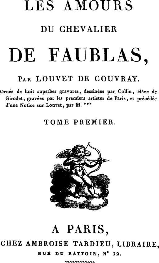 Titulní list románu Les Amours du chevalier de Faublas