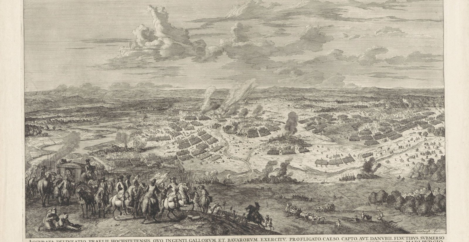 Bitva u Höchstädtu (Blenheimu) 13. srpna 1704. Lept Jana van Huchtenburga, výřez. Rijksmuseum, Amsterdam.