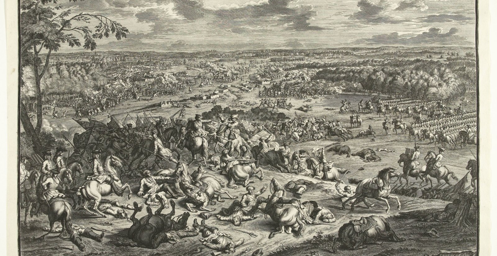 Bitva u Malplaquet 11. září 1709. Lept Jana van Huchtenburga (1729), výřez. Rijksmuseum, Amsterdam.