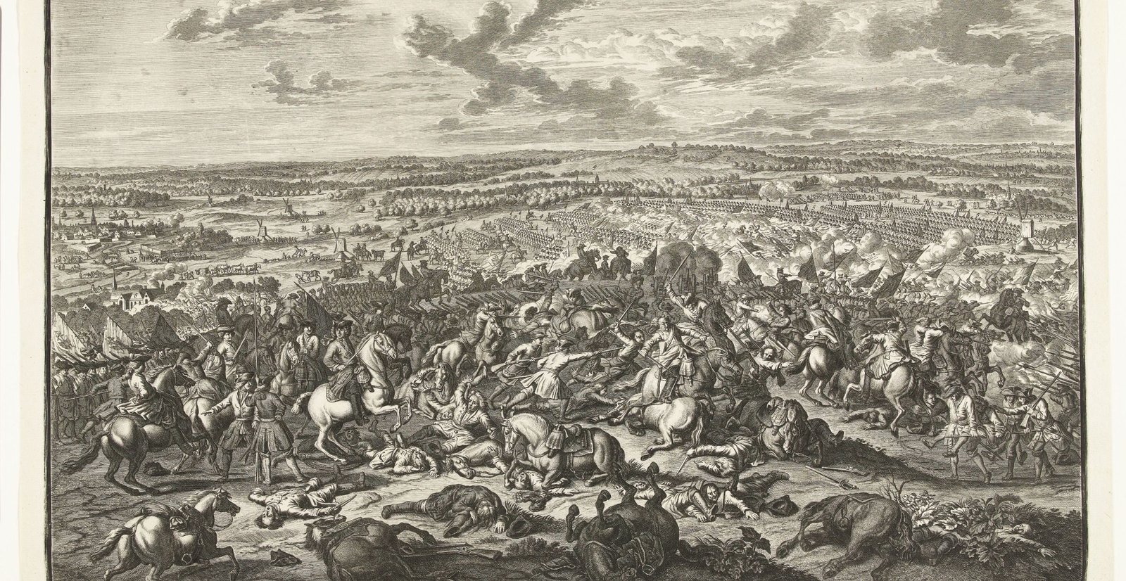 Bitva u Oudenaarde 11. července 1708. Lept Jana van Huchtenburga (1729), výřez. Rijksmuseum, Amsterdam.