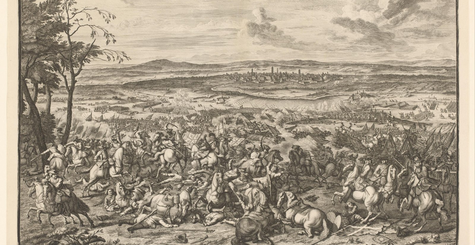 Osvobození Turína 7. září 1706. Lept Jana van Huchtenburga (1729), výřez. Rijksmuseum, Amsterdam.