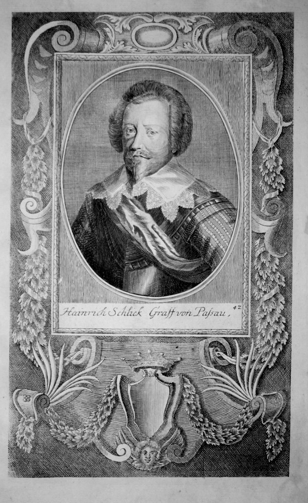 Jindřich Šlik, císařský polní maršálek a president dvorské válečné rady. Rytina, 1722 (volné dílo; Wikimedia Commons).
